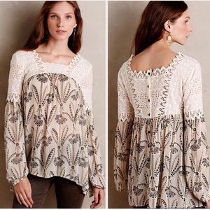 Anthropologie Floreat Cantata Eyelet Peasant Top